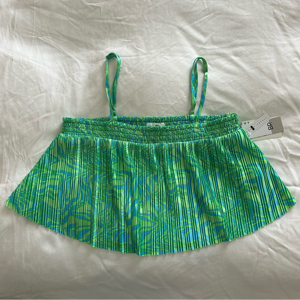 NWT Nordstrom BP pleated plissé crop camisole top in abstract green blue Ziggy